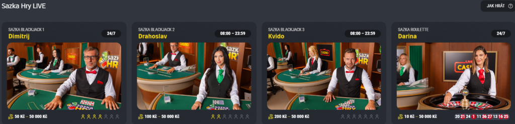 live casino v Sazka Hry